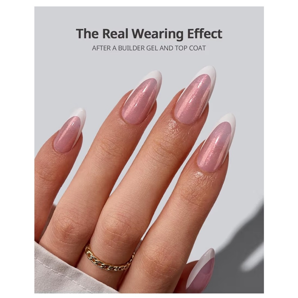 BTArtboxnails XCOATTIPS French Tip Press On Nails - Pink Glitter Medium Almond - Picture 2 of 7